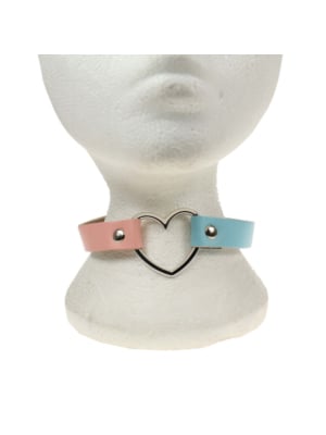 Handmade Row Heart Fitting Leather Choker Collar (Pink/Blue) - BULLET69