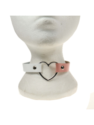 Δερμάτινο Χειροποίητο Κολάρο Row Heart Fitting Choker (Λευκό/Ροζ) - BULLET69