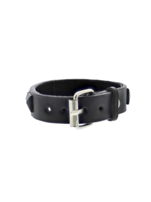 Black on Black 1-Row Pyramid Studded PU Bracelet with Buckle
