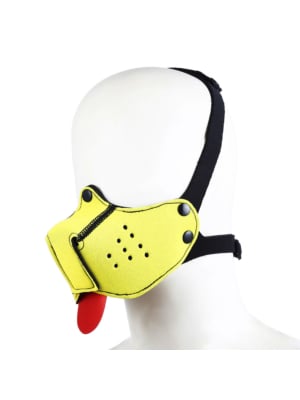 BDSM Μάσκα Σκυλάκι Neoprene με Φίμωτρο - Κίτρινη