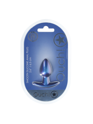 Ouch Smooth Silicone Anal Plug - Small - 2.6" / 6,5 cm - Metallic Blue