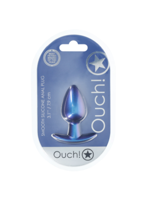 Ouch Smooth Silicone Anal Plug - Medium - 3.1" / 7,9 cm - Metallic Blue