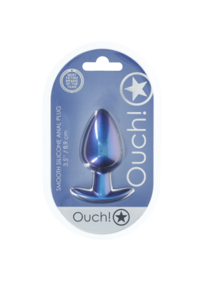 Ouch Smooth Silicone Anal Plug - Large - 3.5" / 8,9 cm - Metallic Blue