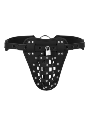 Ouch PU Leather Chastity Jock - Black