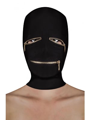 Μαύρη κουκούλα της Ouch Extreme Zipper Mask με Μάτια και Στόμα (Μαύρο)