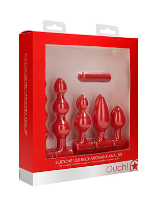 Silicone USB-Rechargeable Anal Set - Red
