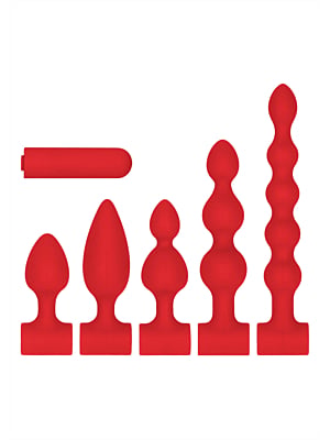 Silicone USB-Rechargeable Anal Set - Red