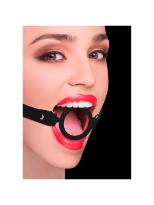 Ouch! Silicone Ring Gag with Leather Straps Black