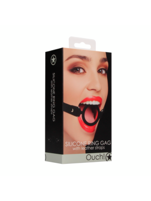 Ouch! Silicone Ring Gag with Leather Straps Black