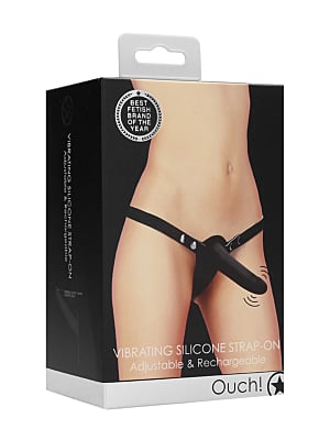 Vibrating Silicone Strap-On - Adjustable - Black