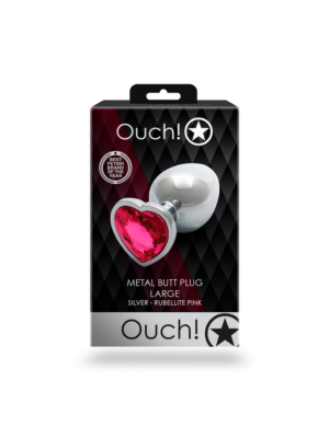 Heart Gem Butt Plug - Large - Silver/Rubellite Pink