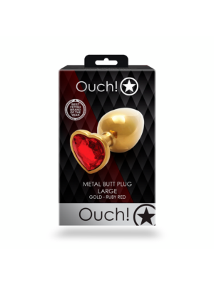 Heart Gem Butt Plug - Large - Gold/Ruby Red