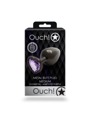 Heart Gem Butt Plug - Medium - Gunmetal/Amethyst Purple