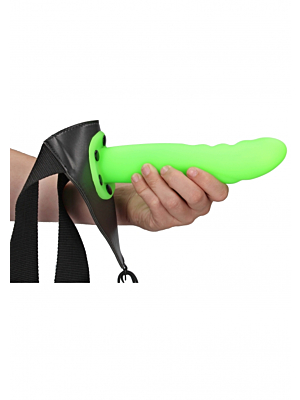 Textured Curved Hollow Strap-on 20 cm - Glow in the Dark