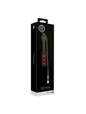 Ouch Hearts Paddle with Metal Anal Plug - Black