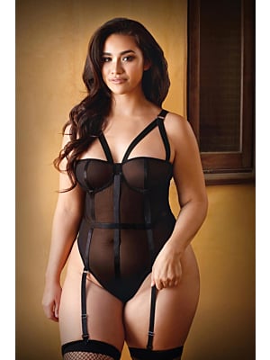 Pamela Bodysuit With Removable Garter Straps - Black