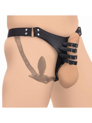Male Chastity Harness + Silicone Anal Plug - Black