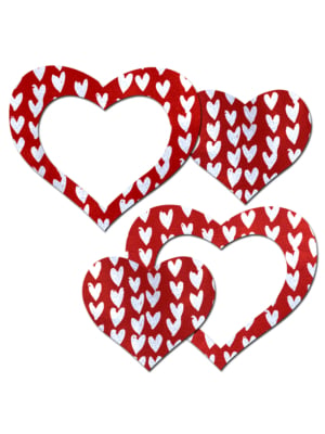 Red Hearts on White Heart Frame &Nipple Pasties
