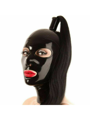 Ponytail Bondage Mask - Hood Black