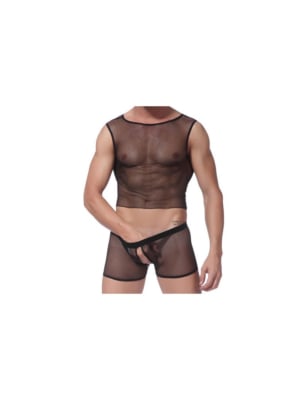 Mesh Erotic Set - Tank Top for Men with Genital Opening