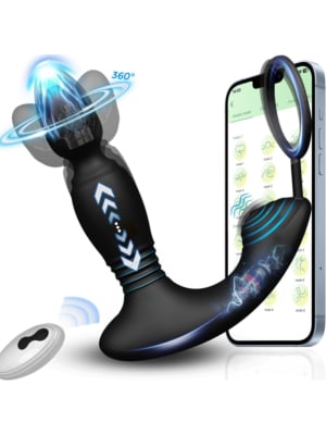 Prostate Rotation Anal Plug with Cock Ring App Controlled