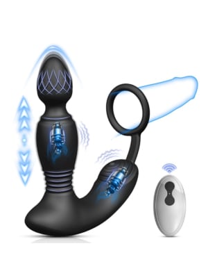 Prostate Rotation Anal Plug with Cock Ring App Controlled