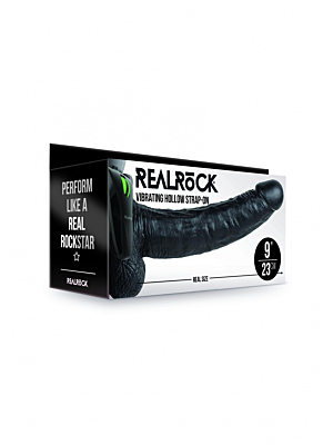 Realrock - Vibrating Hollow Strap-on with Balls Black 9" / 23 cm