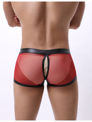 Sexy Mesh Openable Crotch Imitation Leather Men's Boxer Underwear 2