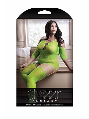 Stargazing Cold Shoulder Suspender Catsuit - Neon Green XL / 5XL