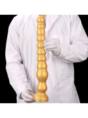 Long Anal Beads Plug with Strong Suction Cup Soft Silicone Gold