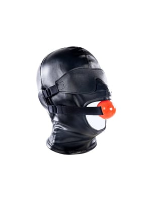 BDSM Hood with Gag and Subfull Mask - Μαύρη Κουκούλα με Φίμωτρο