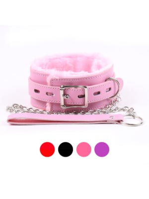 Soft Faux Fur BDSM Collar with Lock – Pink
