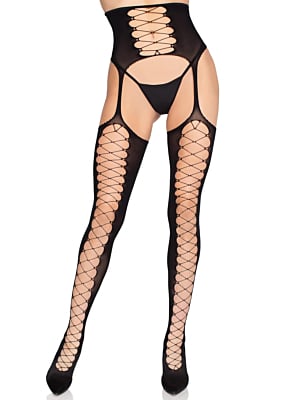 LEG AVENUE - Stockings with Attached Garter Belt OS