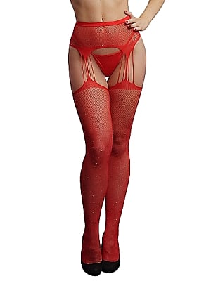 Ζαρτιέρες Suspender Rhinestone Pantyhose - Κόκκινες