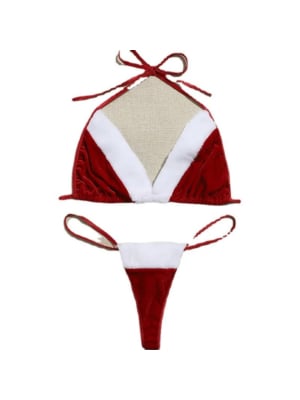Women Sexy Lace-Up Bra Panty Set Red