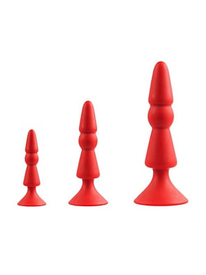 Πρωκτικές Σφήνες 3-Piece Anal Cone Butt Plug Set (Κόκκινες) - Menzstuff