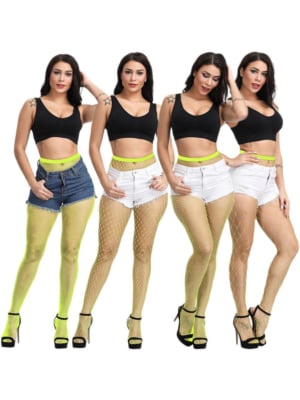 Women Sexy Mesh High Waist -Large Fishnet- Pantyhose Neon Yellow