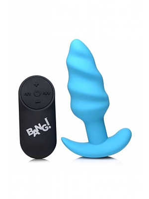 21X Vibrating Silicone Tornado Swirl Butt Plug with Remote - Blue