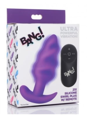 21X Vibrating Silicone Tornado Swirl Butt Plug with Remote - Purple