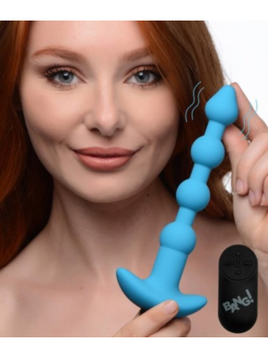 Vibrating Silicone Anal Beads & Remote Control - Blue