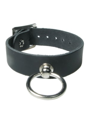 HANDMADE  SMALL RING LEATHER WRISTBAND - BLACK