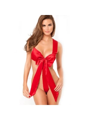 Women Sexy Red Bow Lingerie Bodysuit