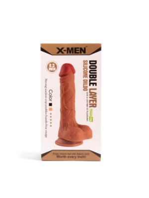 Ρεαλιστικό Ομοίωμα Πέους X-MEN Double Layer Silicone Dildo 21 cm (Καφέ) - X-Man