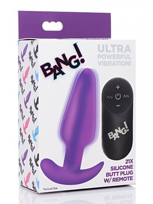 XR Brands 21X Vibrating Silicone Butt Plug with Remote Control - Purple