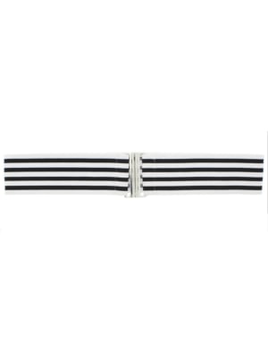 White & Black Striped Belt with Clasp