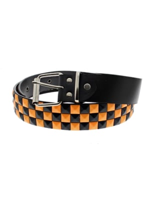 Black & Neon Orange Chessboard 3-Row Pyramid Belts