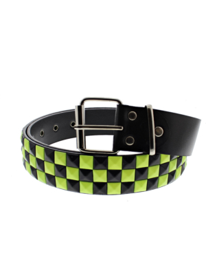 Black & Neon Yellow Chessboard 3-Row Pyramid Belts