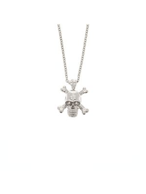 Silver Skull & Crossbone Necklace with Stones