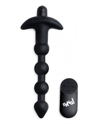 Vibrating Silicone Anal Beads & Remote Control - Black