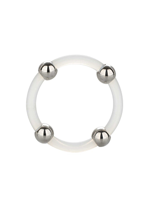 Δαχτυλίδι Πέους Σιλικόνης Calexotics Cock Ring με Ατσάλινες Χάντρες - Steel Beads - Large Διάφανο